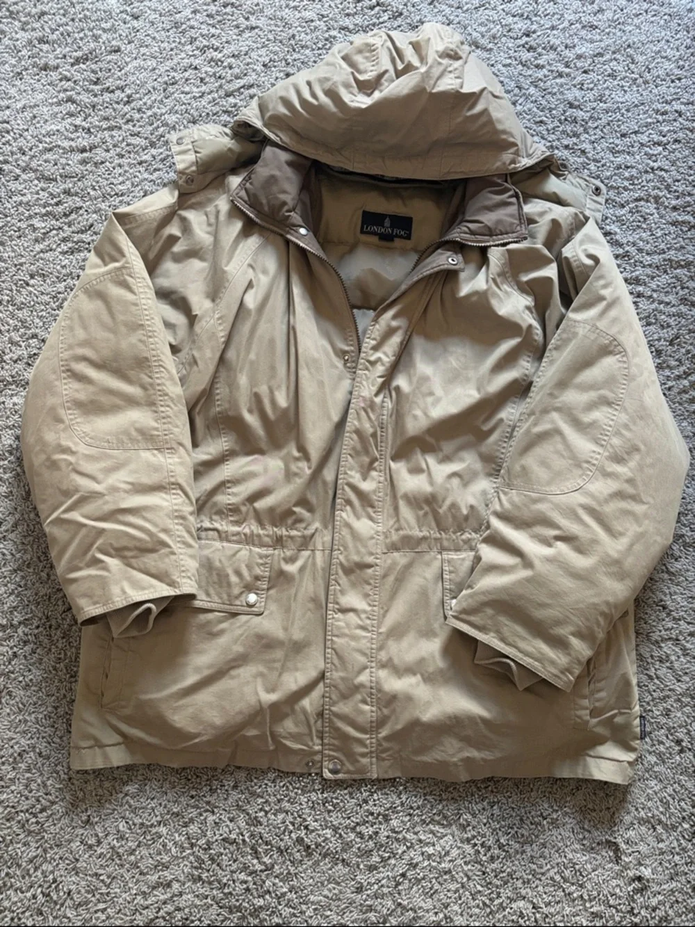 London Fog Men's Hooded Parka Down Filled Puffer Coat in Tan